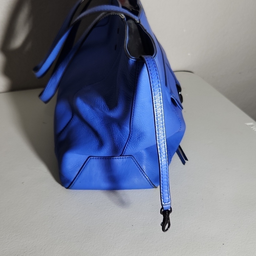 Rebecca Minkoff Bowery Leather Tote Bag Electric Blue With Black Hardware Purse View 3